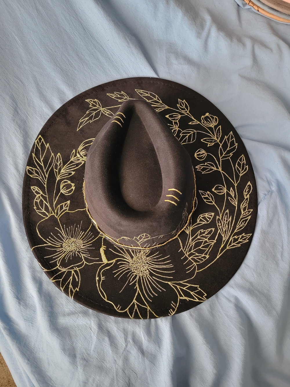 Black Hand Burned And Gold Painted Fedora